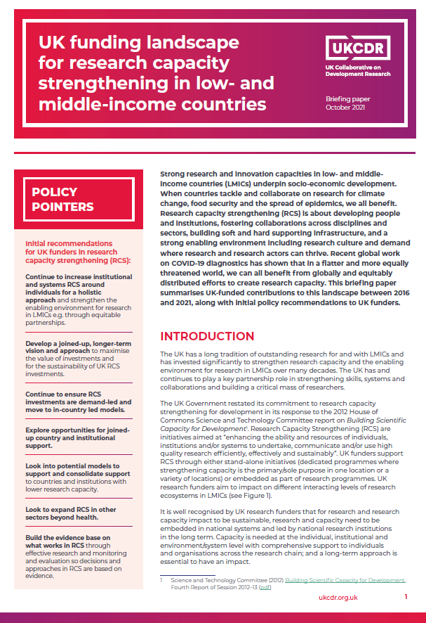 UK ODA and research capacity strengthening in LMICs